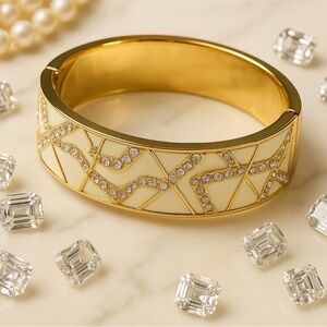 Kate Spade New York Crystal Pave Enamel Gold and Ivory Bracelet